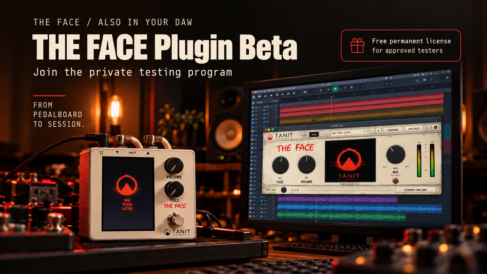 Approved THE FACE beta artwork showing the pedal and plugin